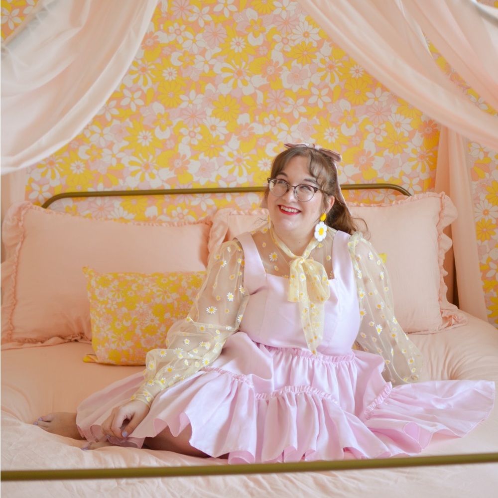 Unique Vintage Sheer Daisy Bow Blouse